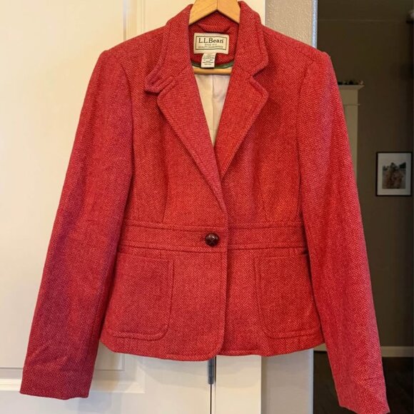 Women LL Bean Herringbone Tweed Wool‎ Rust Blazer-Misses 12 Reg (Runs Small) - Picture 8 of 10